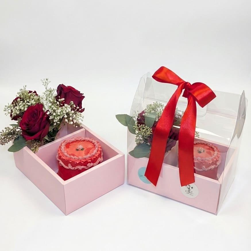 Cake & Roses Valentines Love Box Flower Bouquet