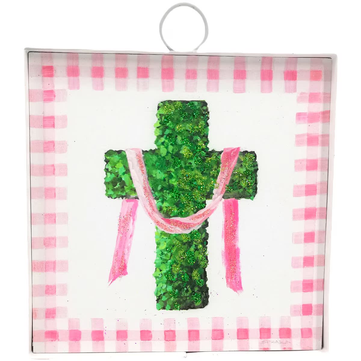 Mini Gallery Pink Boxwood Cross Flower Bouquet