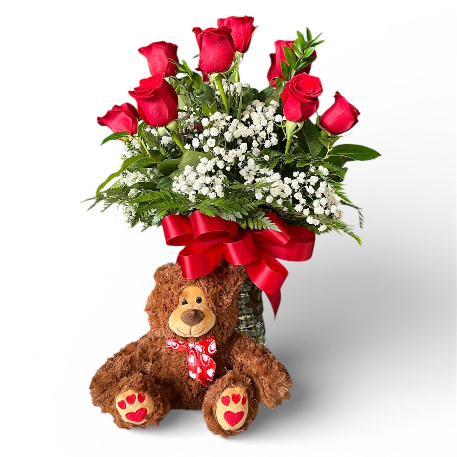 Full Dozen With Bear Flower Bouquet