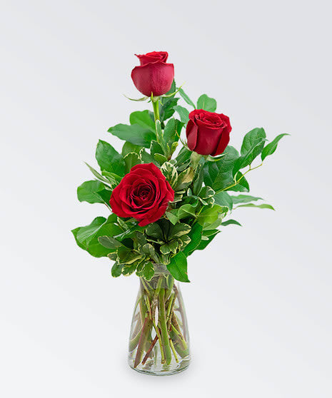 3 Red Rose Bud Vase