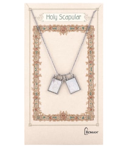 Scapular Necklace with Framed Shell Pendants ~ Silver