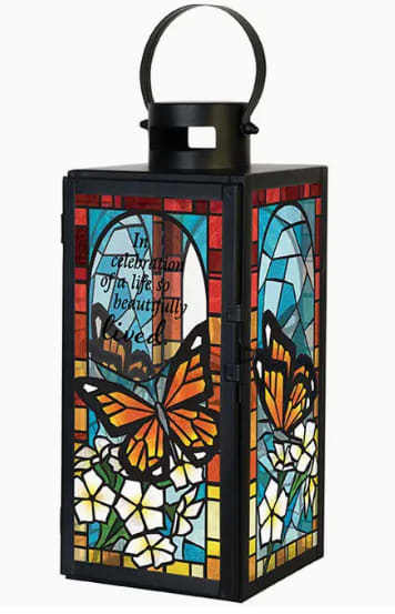 "Celebration of Life" Stained Glass Lantern Flower Bouquet