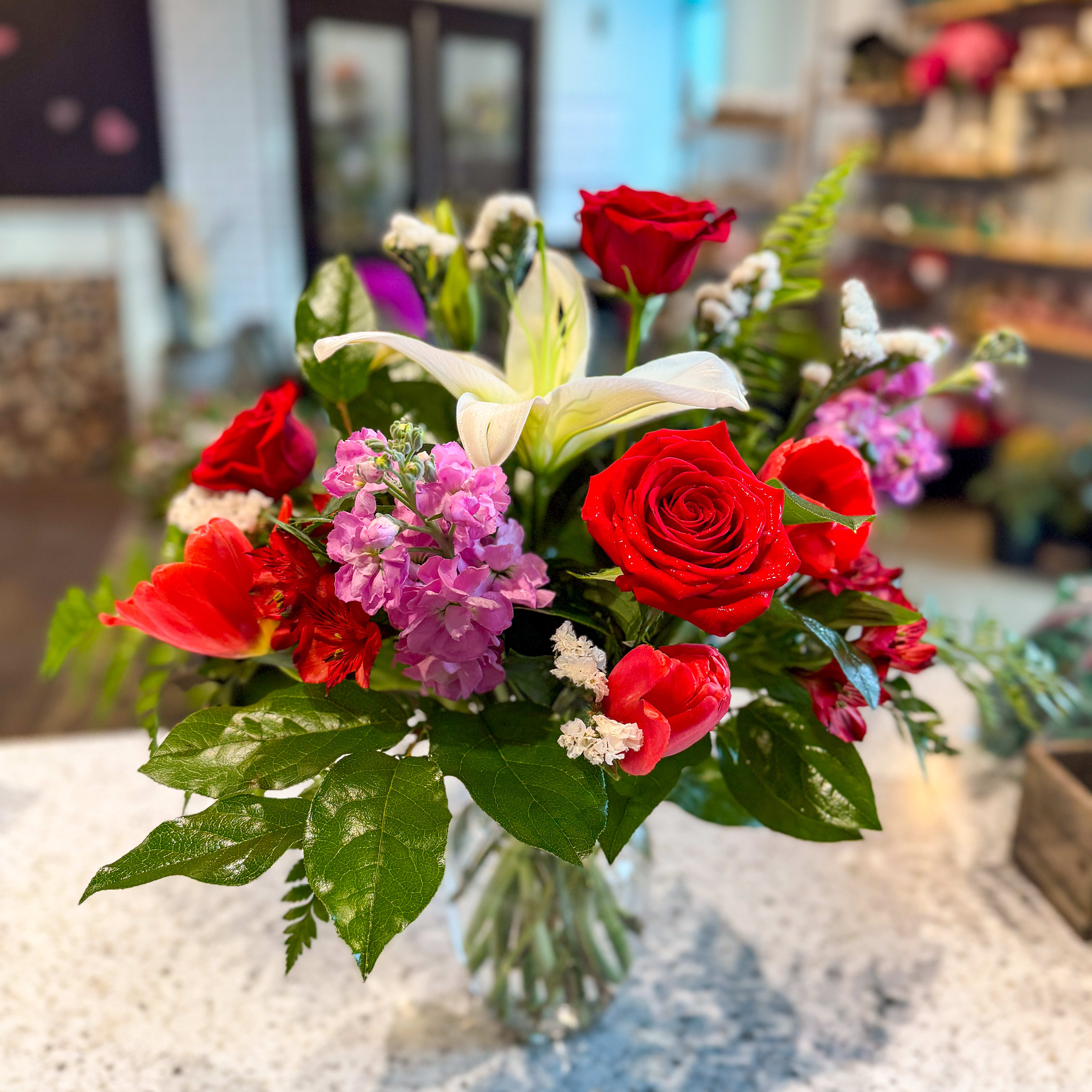 Valentine Colors Lavish Traditional Arrangement Flower Bouquet