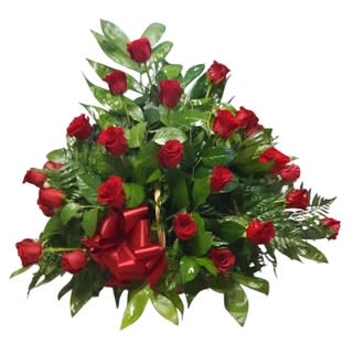 Red Rose Sympathy Fireside Basket Flower Bouquet