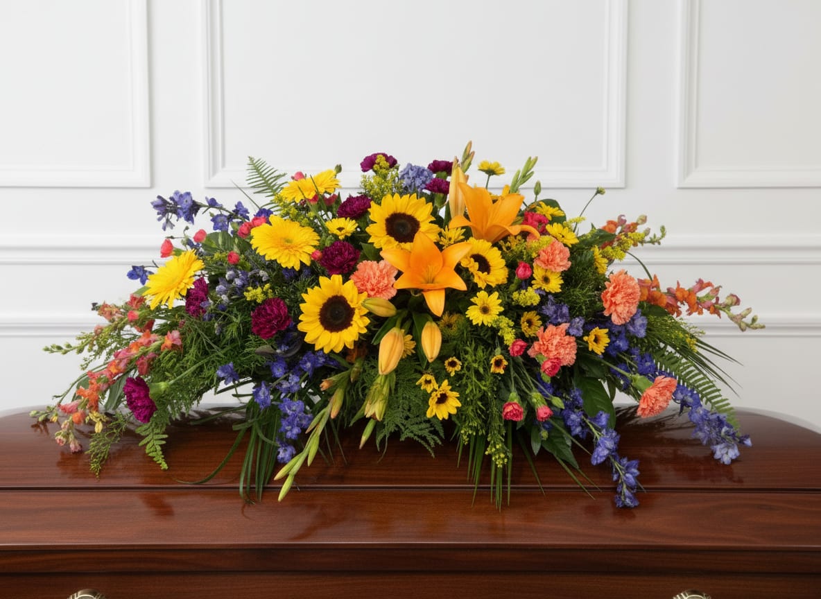 Peaceful Country Blessings Casket Spray Flower Bouquet