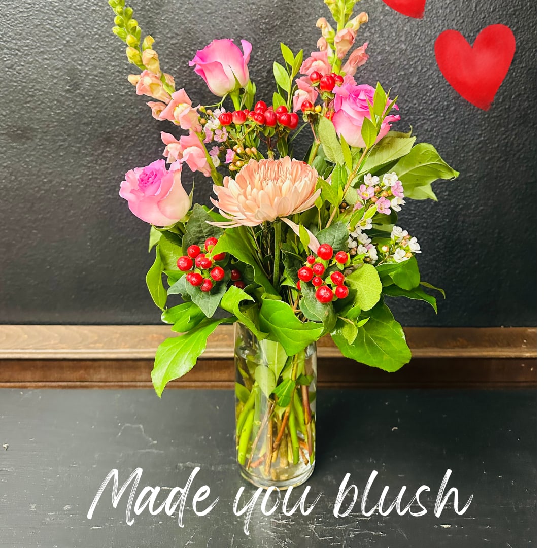 Valentine Vase Arrangement - Made you Blush Flower Bouquet