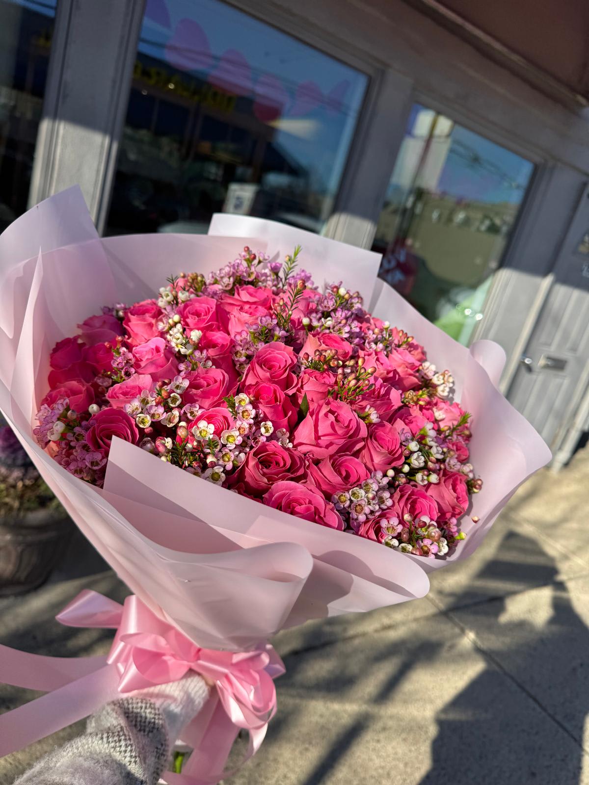 50 Pink Rose Wrapped Bouquet
