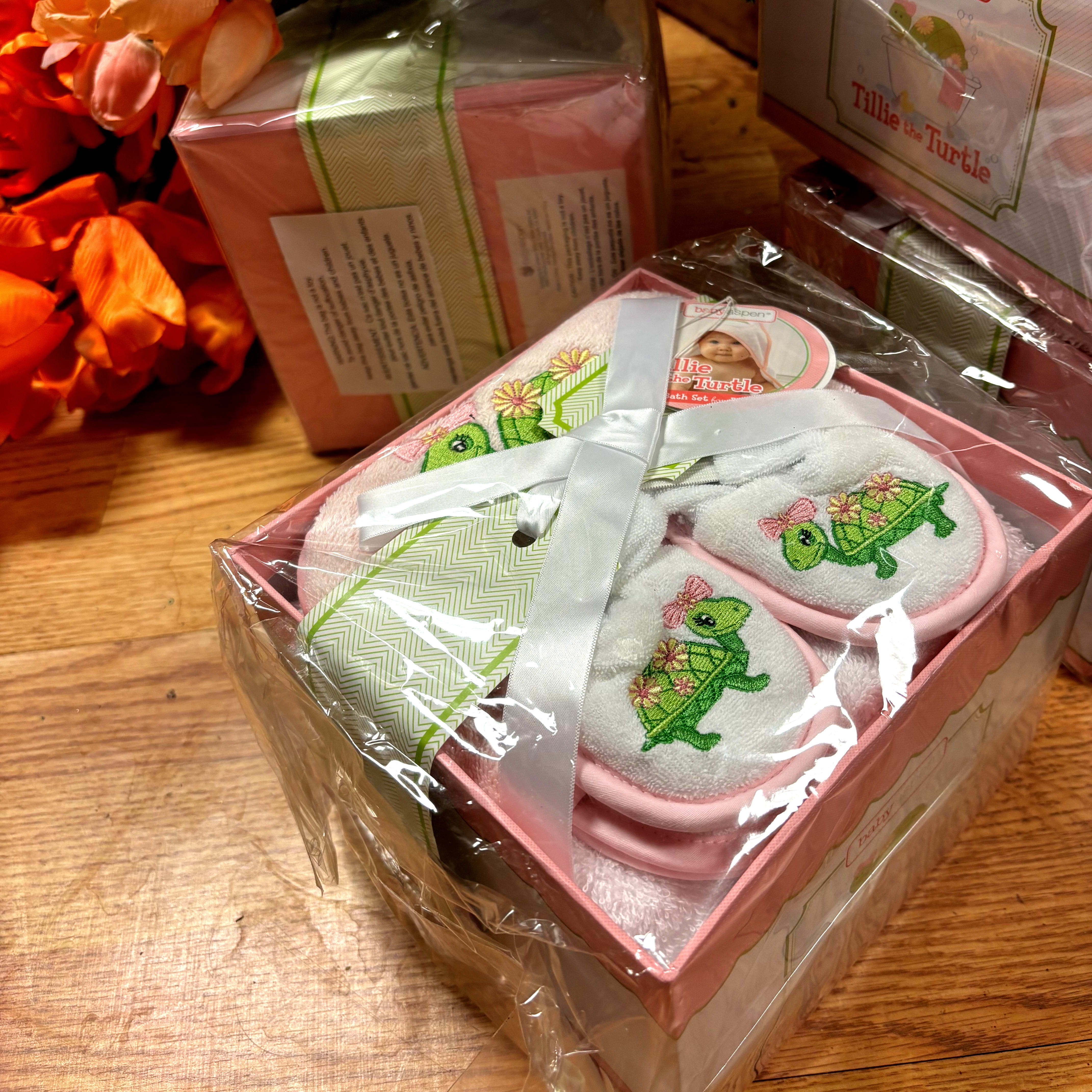 Pink Turtle Baby Girl Infant Towel Set