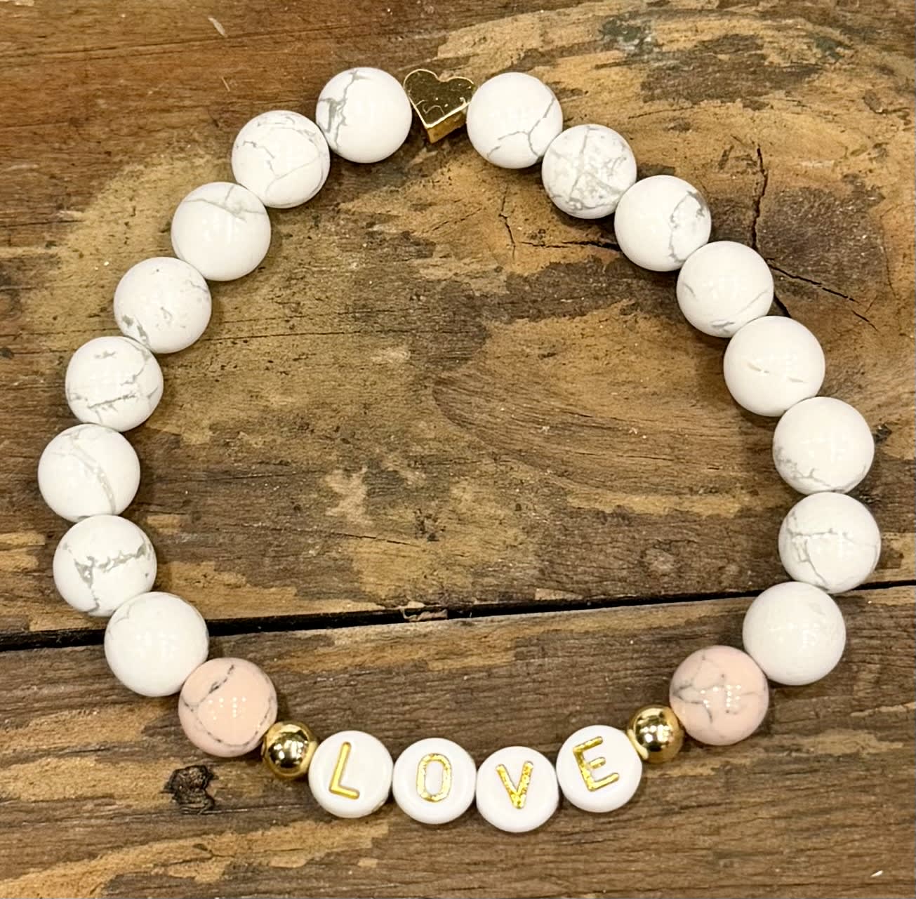 Howlite and Pink Howlite Love Bracelet