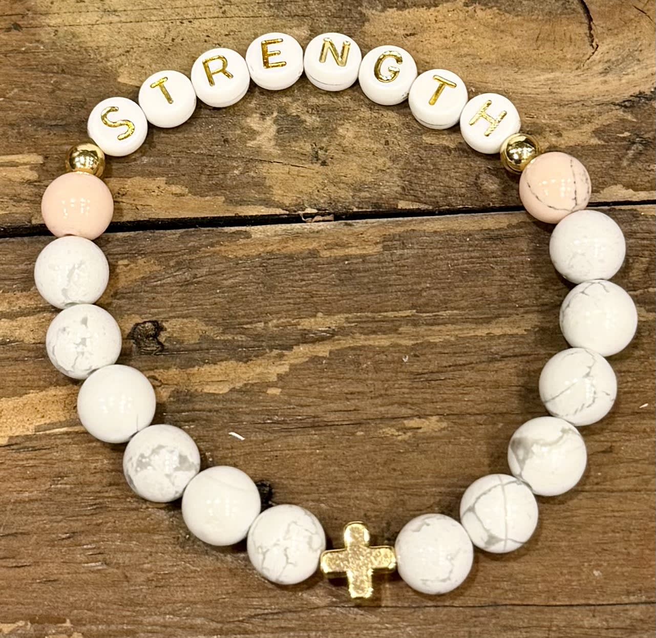 Howlite and Pink Howlite Strength Bracelet