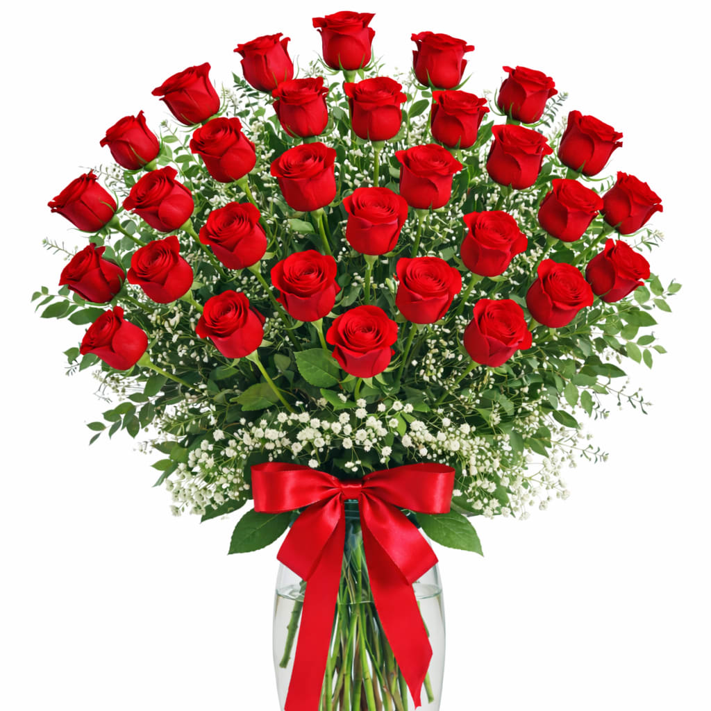 Two Dozen Premium Long Stem Red Roses In A Vase