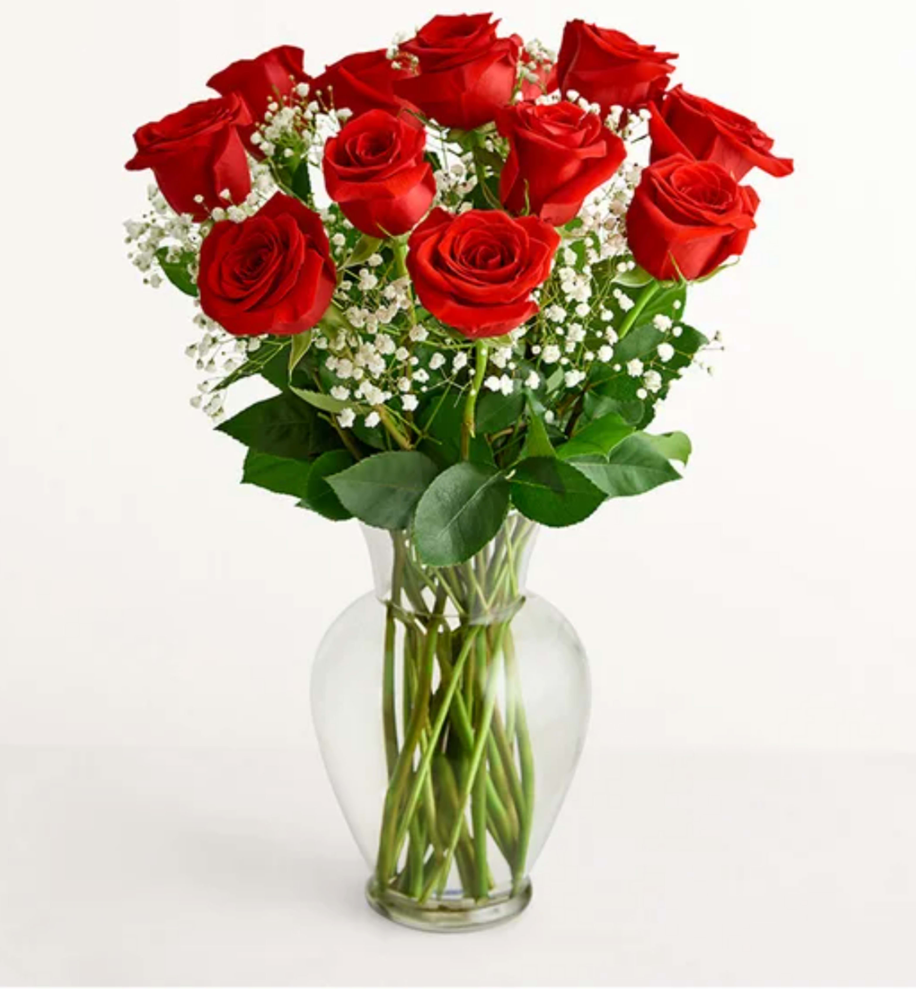 Classic Dozen Red Rose Vase Flower Bouquet