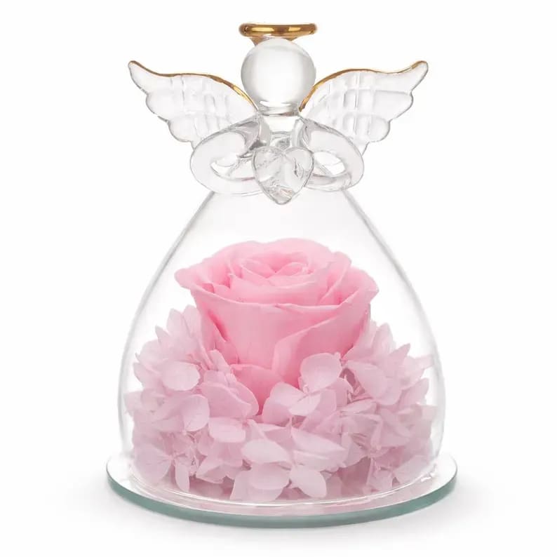Pretty in Pink Forever Rose Angel Dome