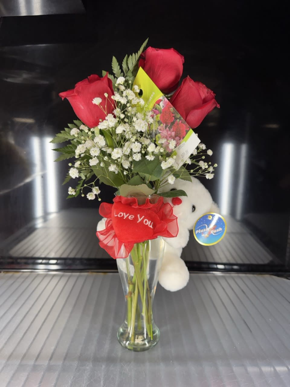 3 Rose Vase w/ Plush
