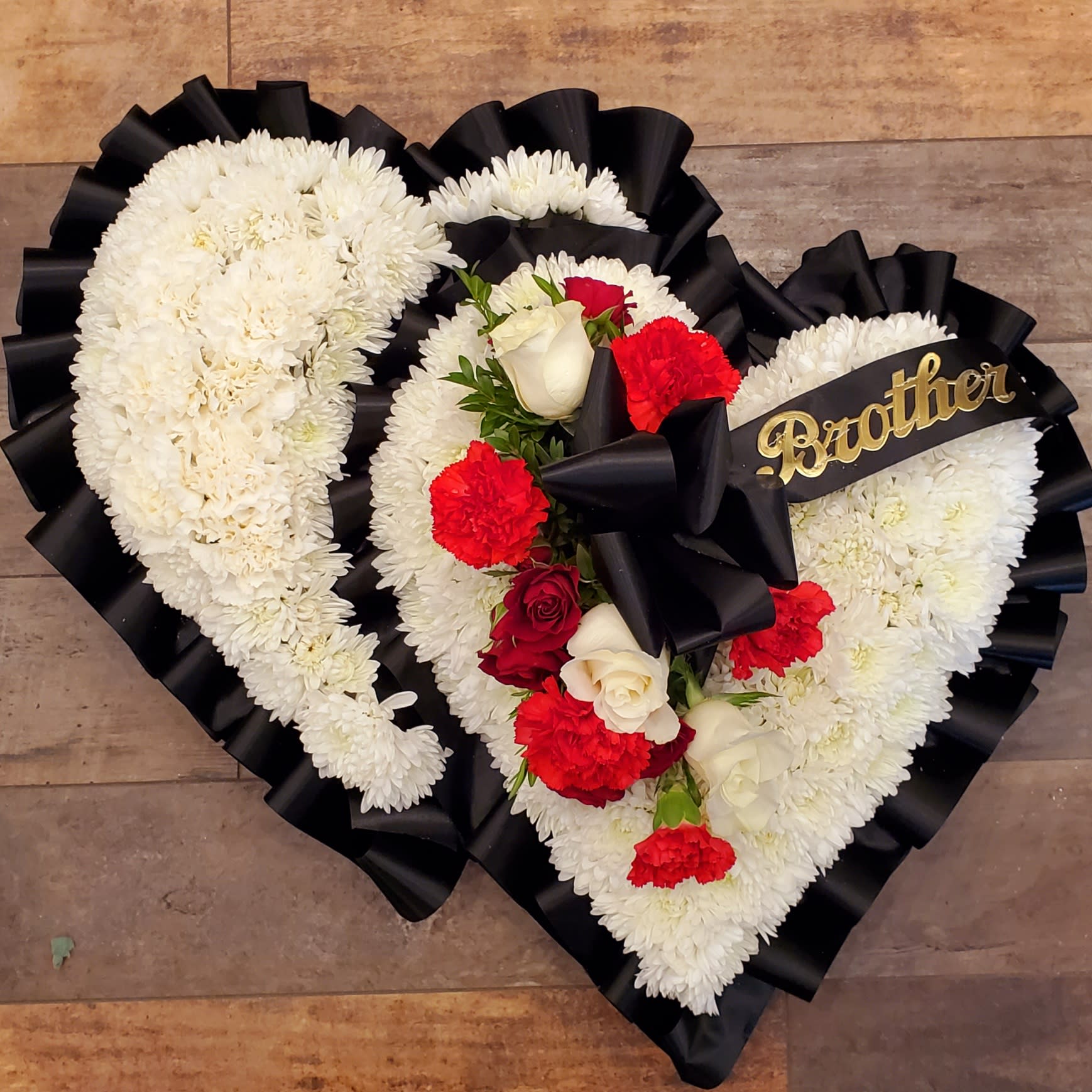 Two Hearts (Double Heart) White with Red + Black