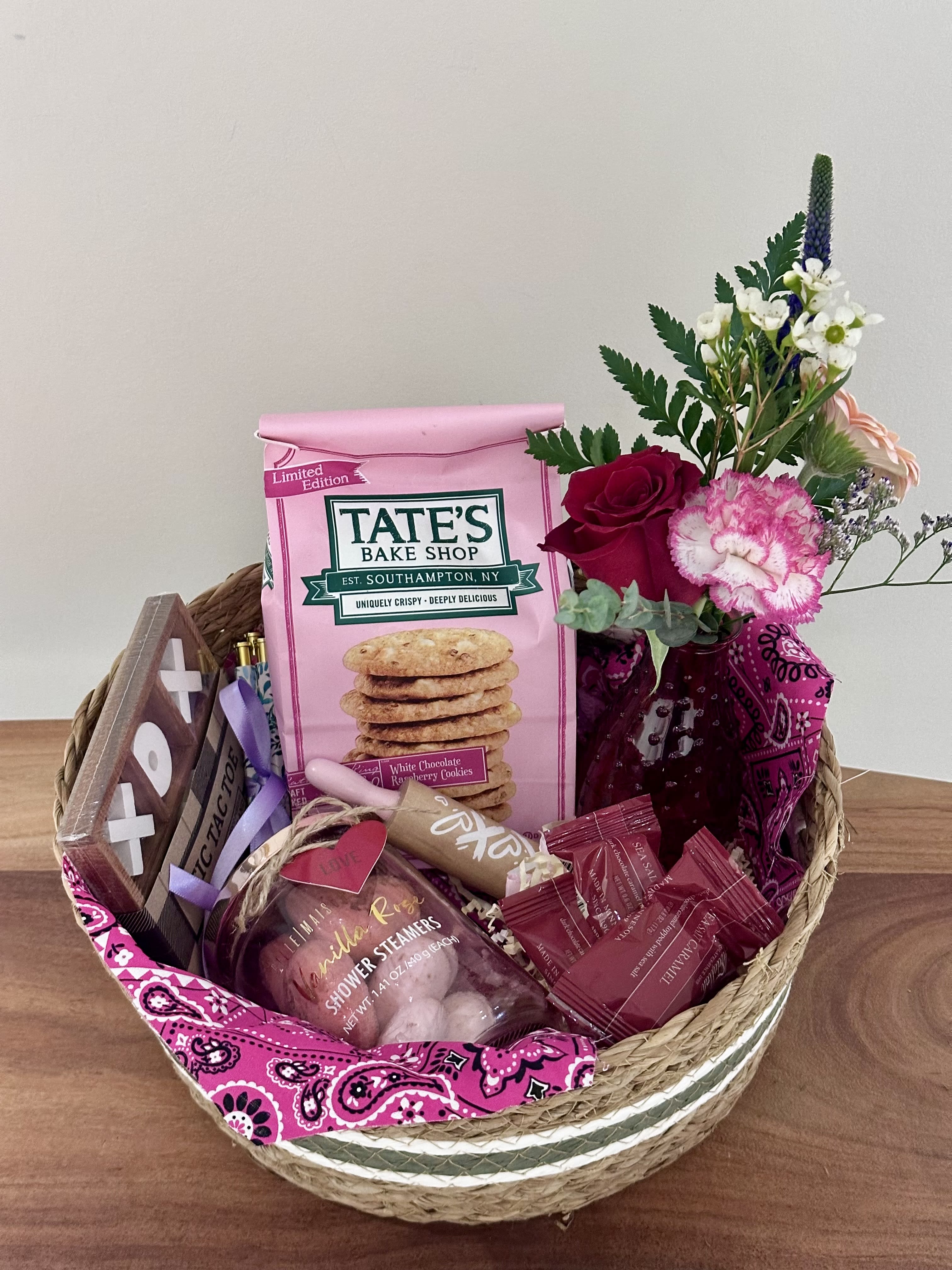 Curated Valentine's Gift Basket Flower Bouquet
