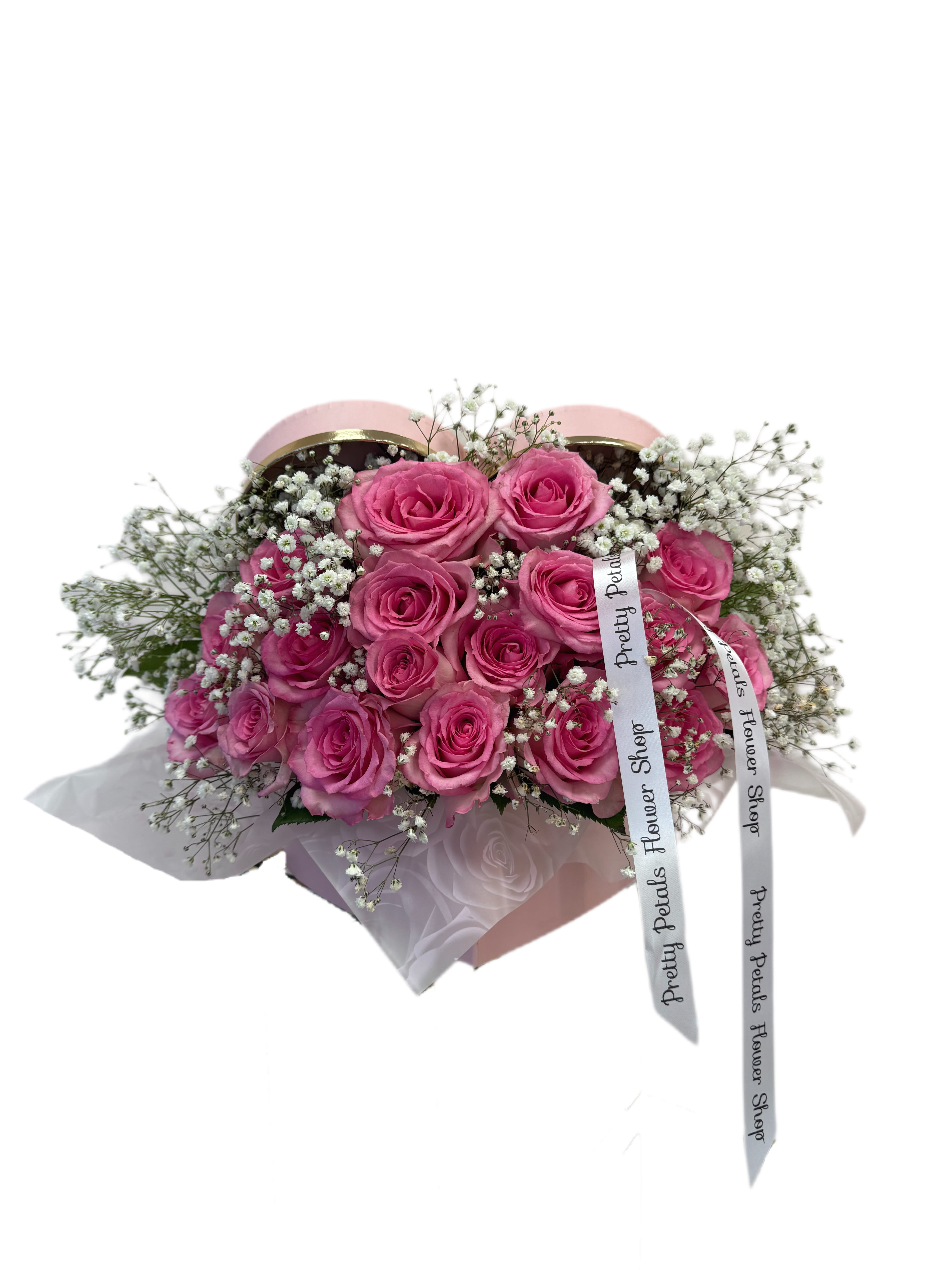 PINK ROSES IN ANY HEART BOX