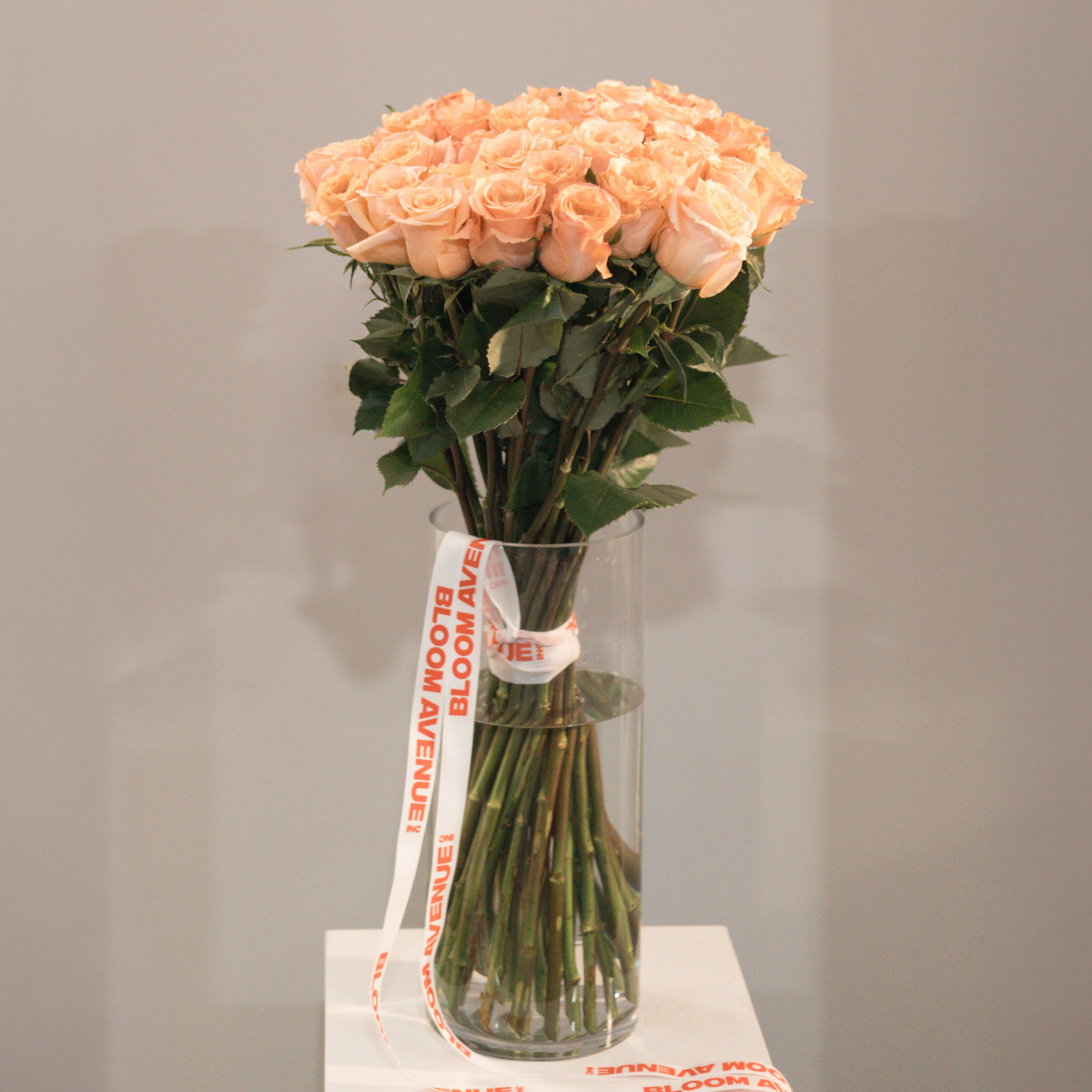 LONG PEACH ROSES IN A VASE