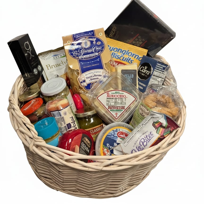 Italian Treats Basket Flower Bouquet