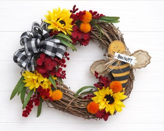 12" Bumblebee Grapevine Wreath Flower Bouquet