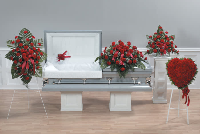 Family Funeral Rose Collection with Heart - 5 Pieces (Shown in Red)