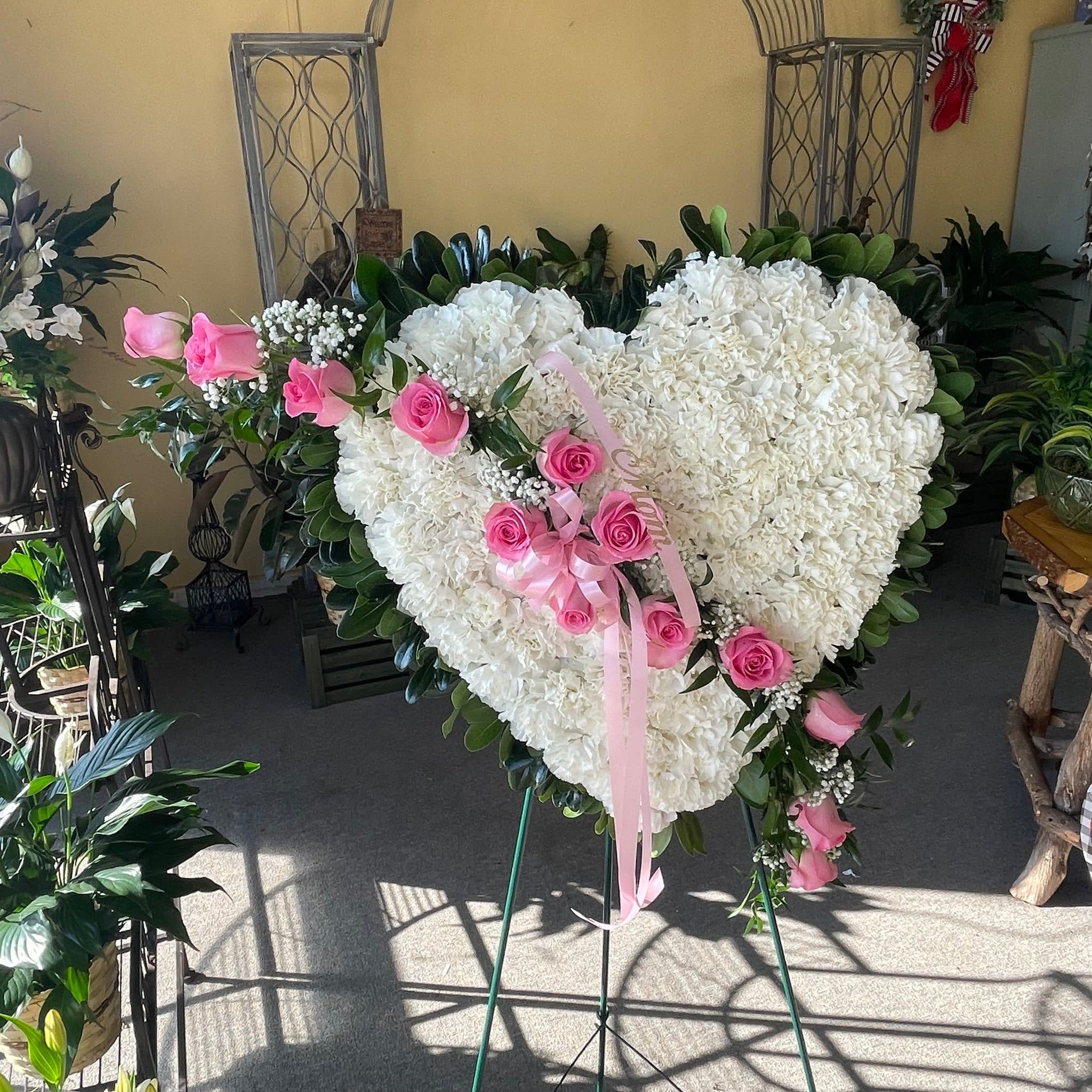 Funeral Heart with Rose Crossing