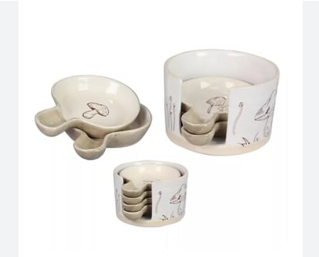 Young's Inc Ceramic Snack Plates with Holder (set of 4)