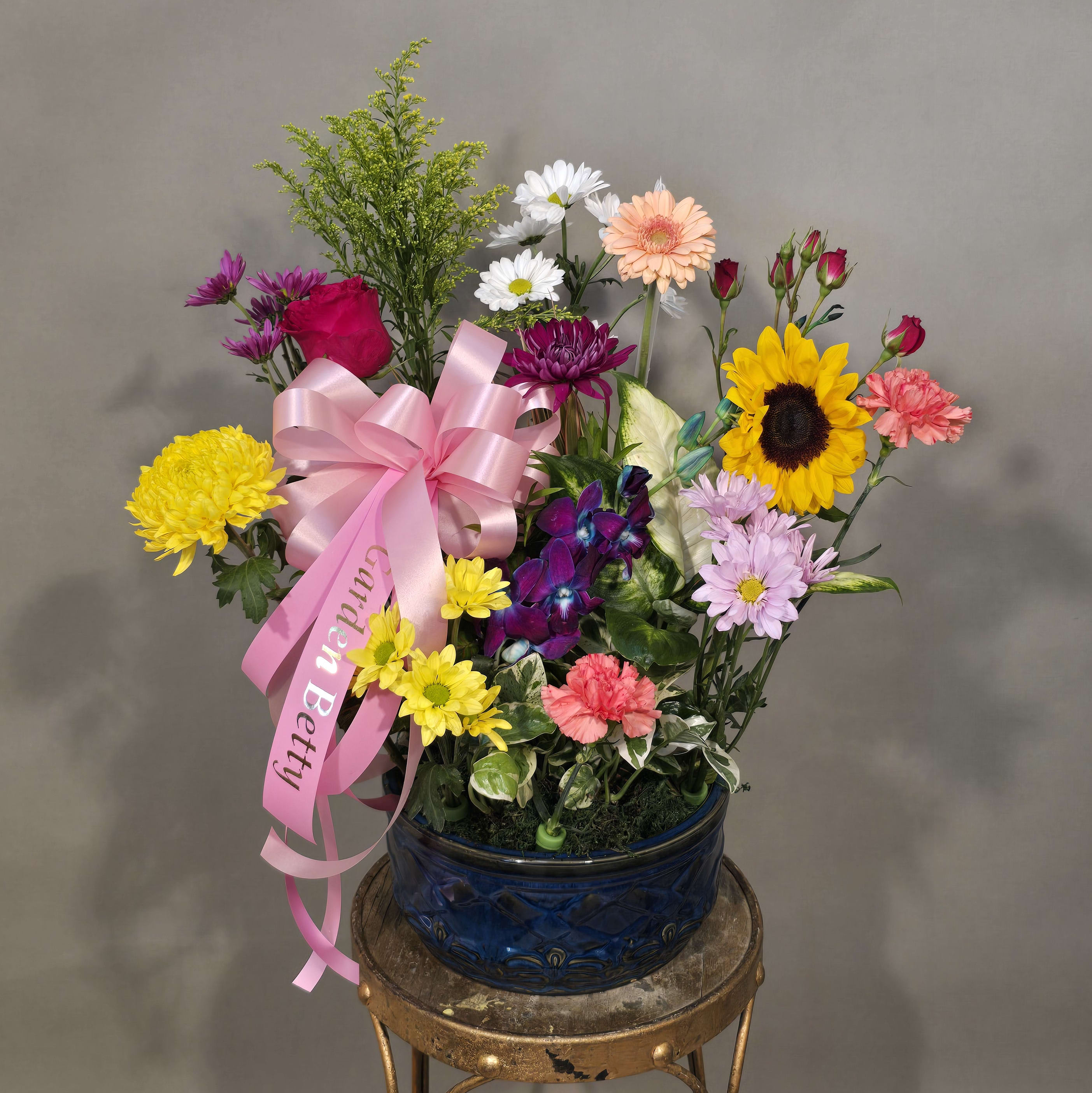 COLORFUL ABUNDANCE IN A DISH GARDEN Flower Bouquet