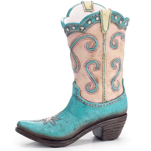 Teal Resin Boot Vase Flower Bouquet