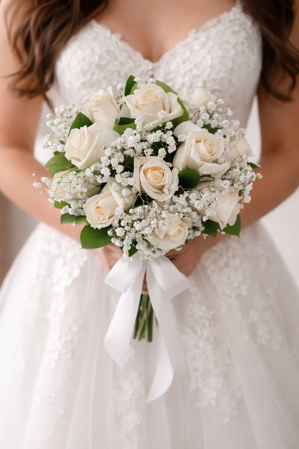WB-1 Ramo de Novia en rosas y baby breath