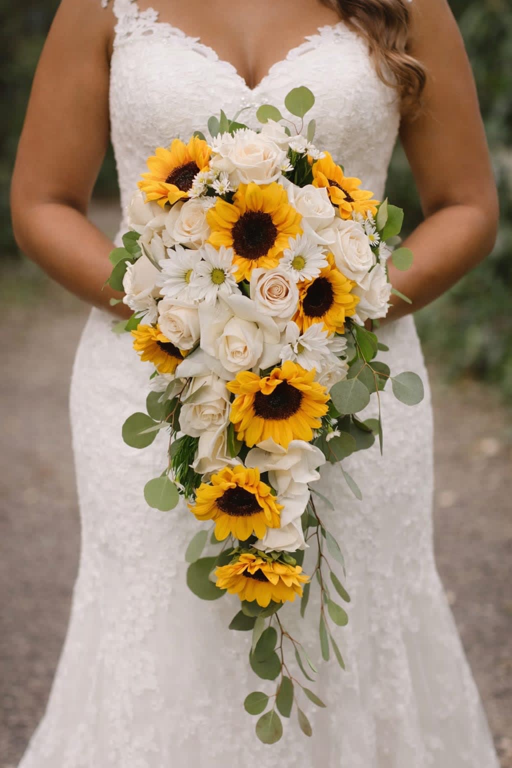 WB-5 Ramo de Novia en rosas, girasoles, margaritas, eucalipto silver y montecasino