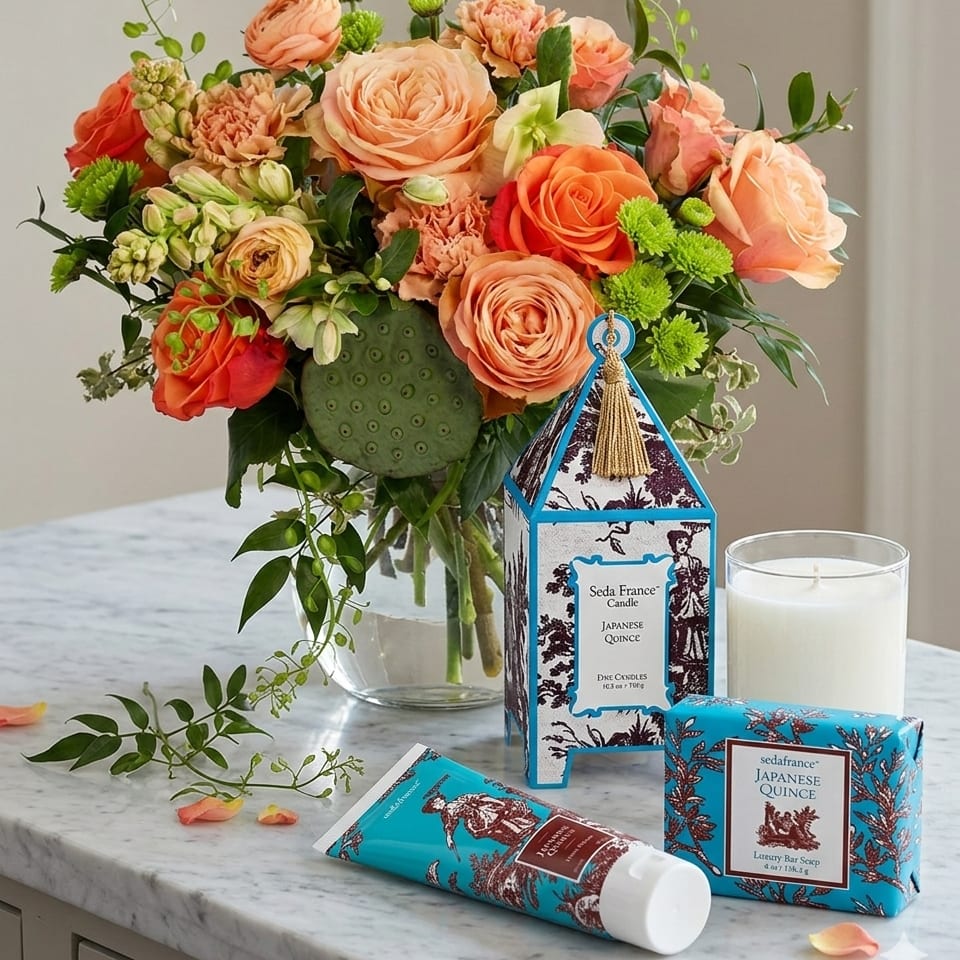 The Japanese Quince Bloom & Glow Supreme Flower Bouquet