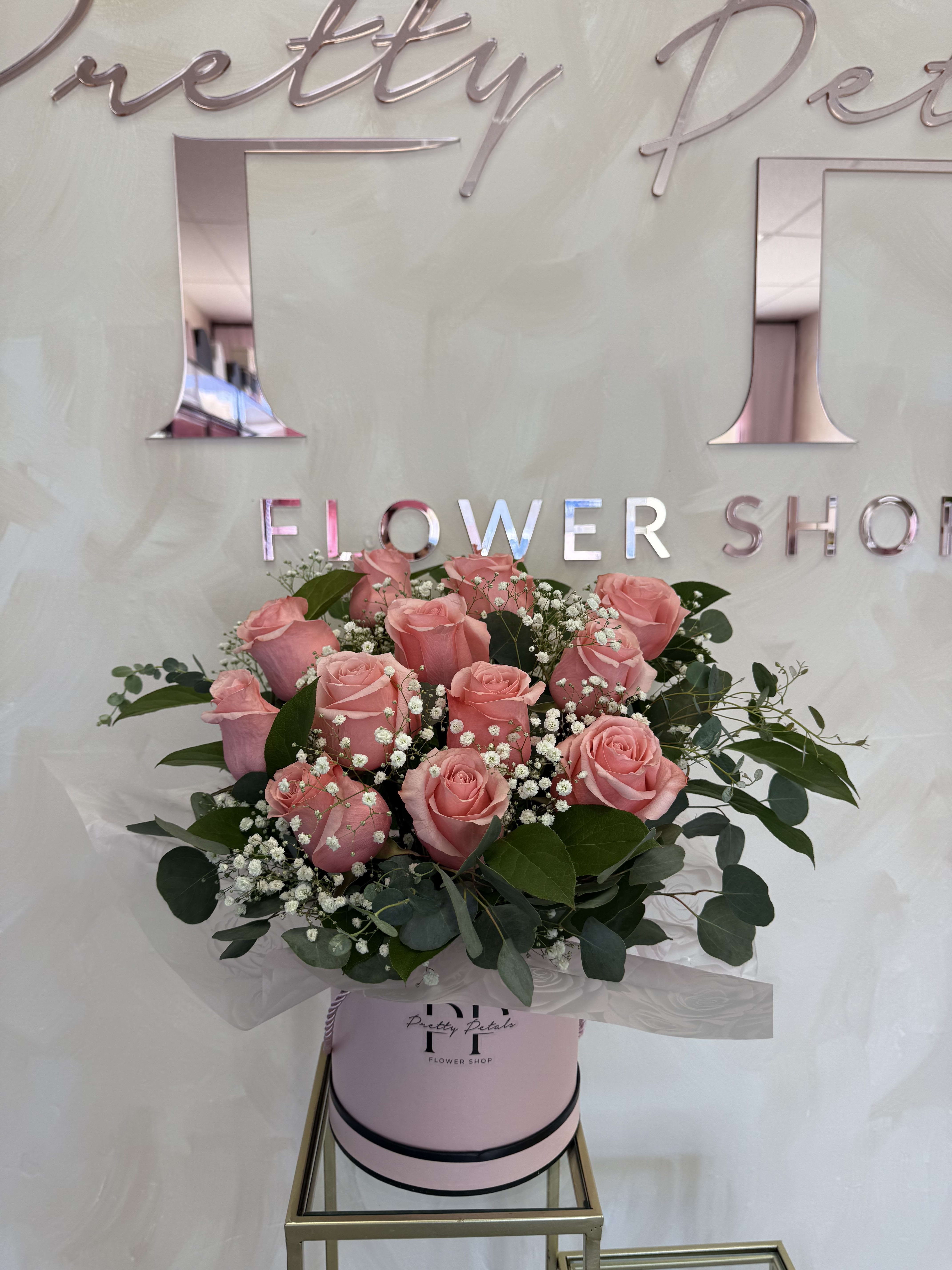 PINK ROSES IN PINK BOX Flower Bouquet