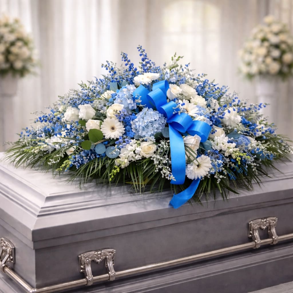 Pleasing Blue Casket Spray