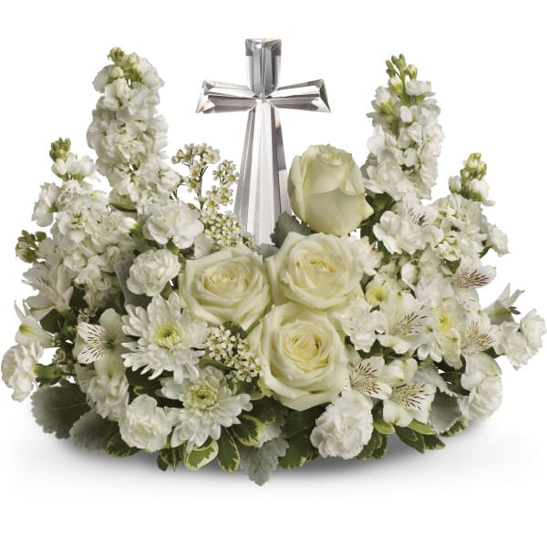 Floral Tribute with Cross all White