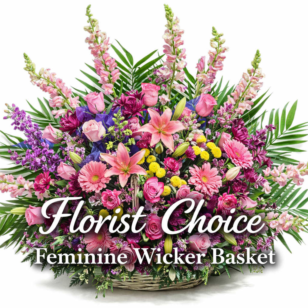 Florist Choice Feminine Wicker Funeral Basket