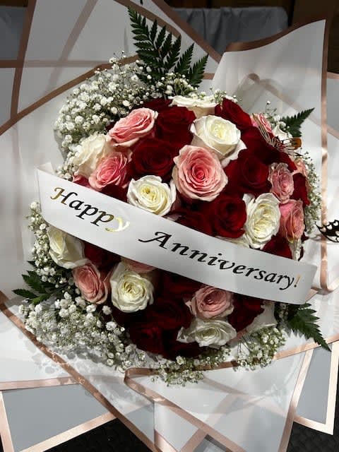 Ramos 50 Roses Red, White & Pink Flower Bouquet