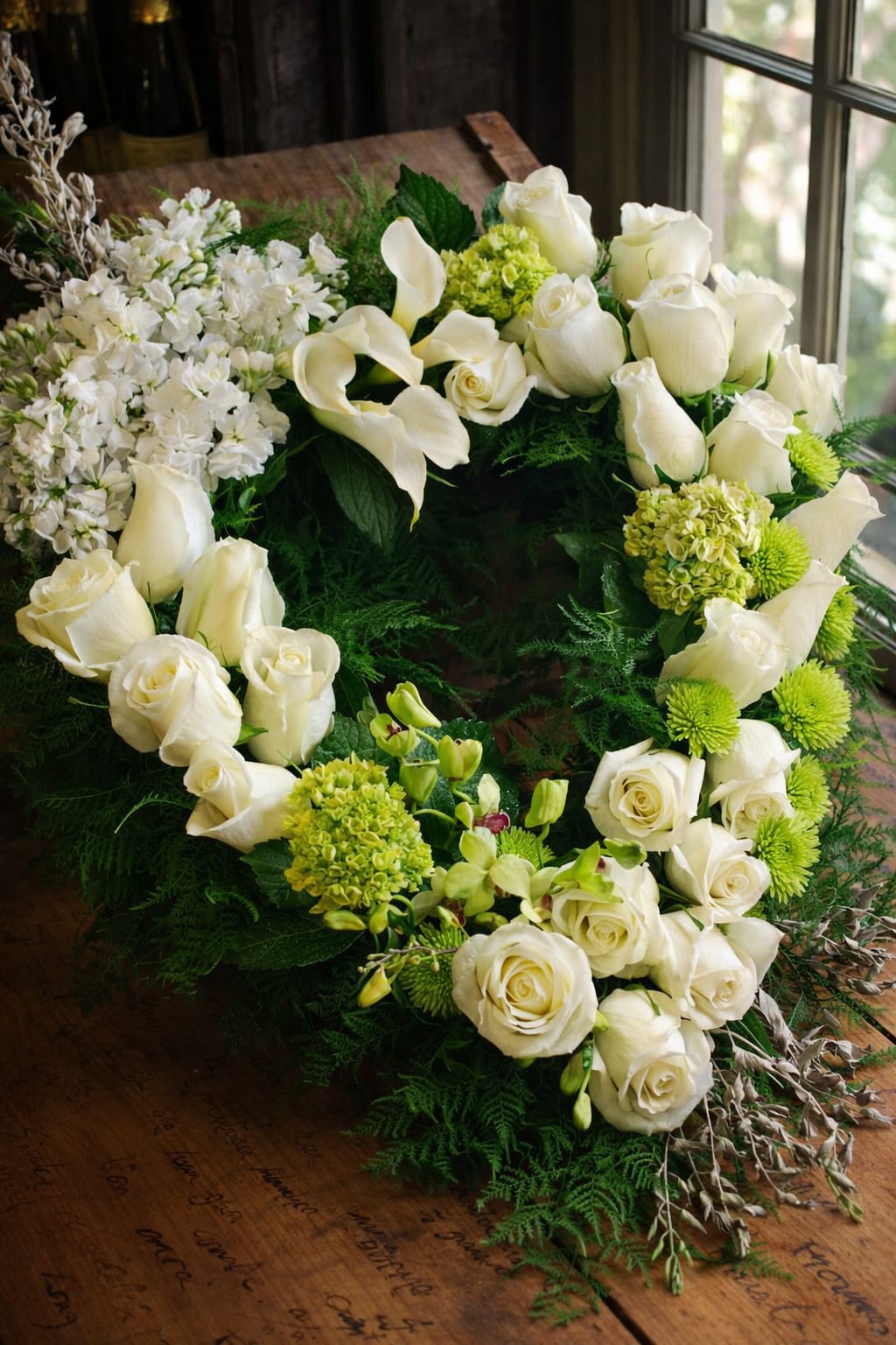 Emerald & White Heart-shaped Wreath