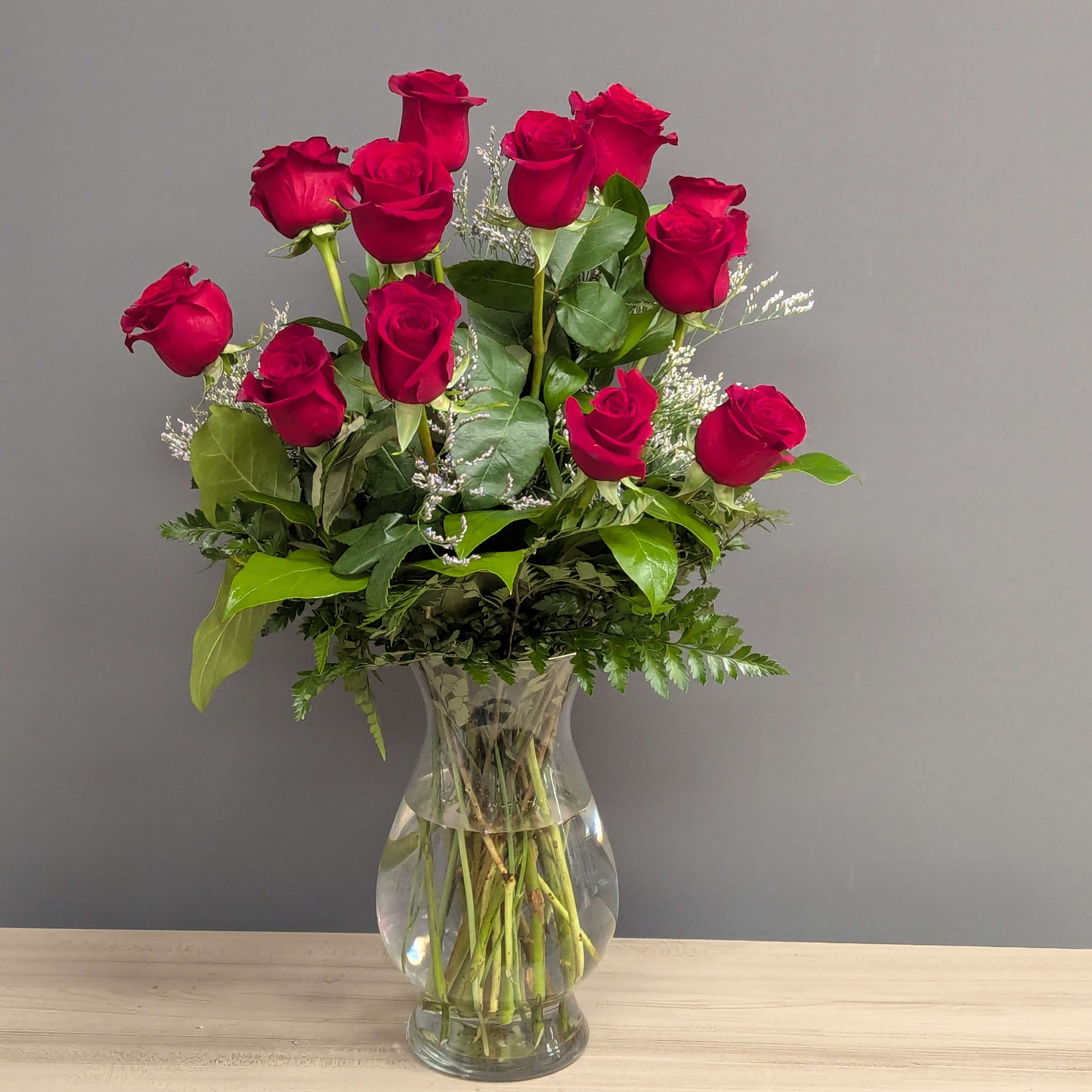 Roses Red Dozen Vased