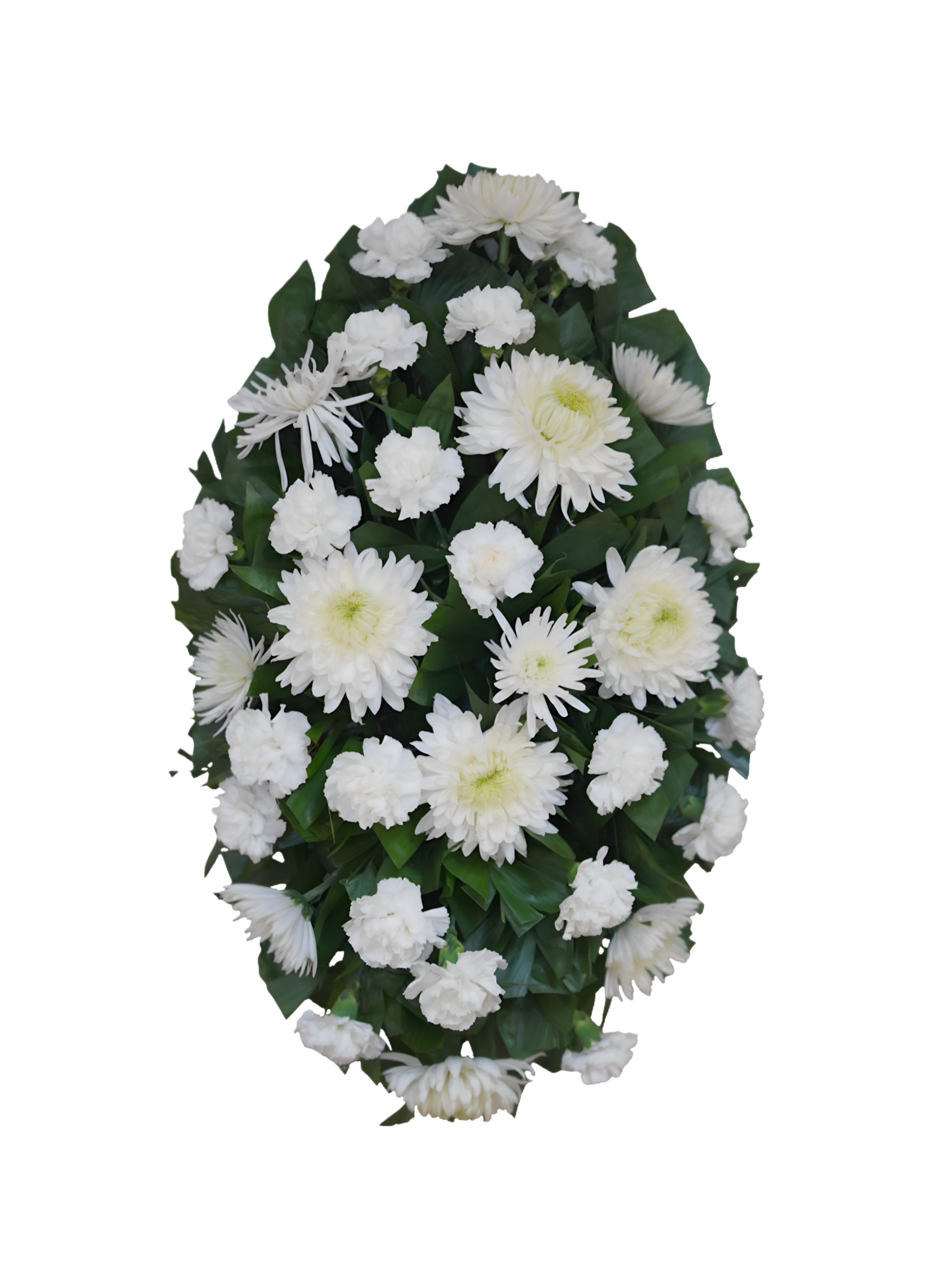 C-5 Corona de claveles, spiders y crisantemos con cinta impresa