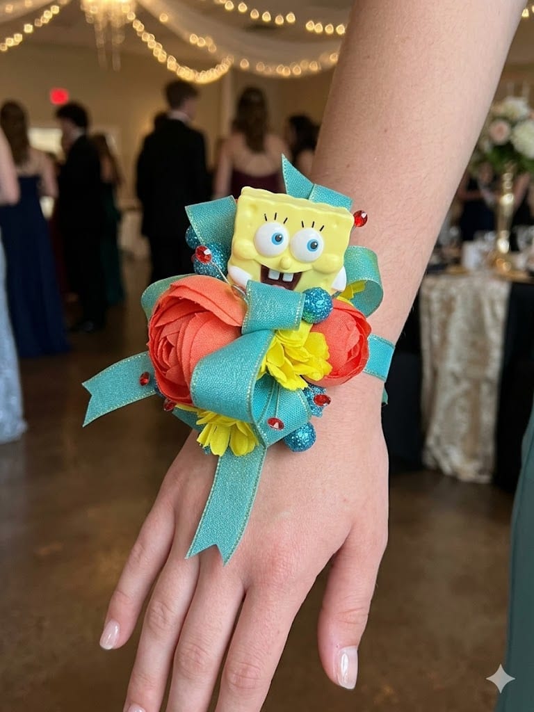 Sponge Bob Wrist Corsage Flower Bouquet