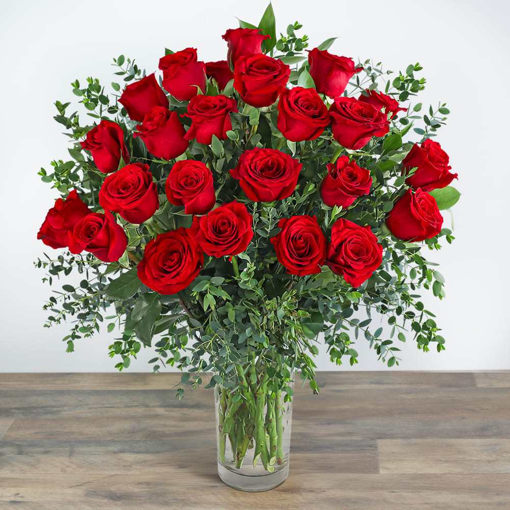 Two Dozen Red Hot Roses Flower Bouquet