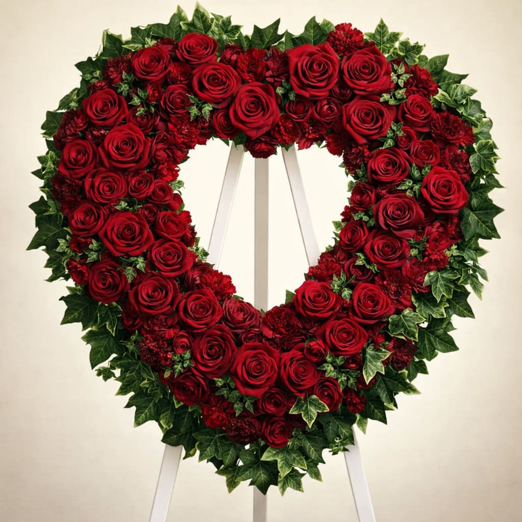 Easel Heart of Red Roses