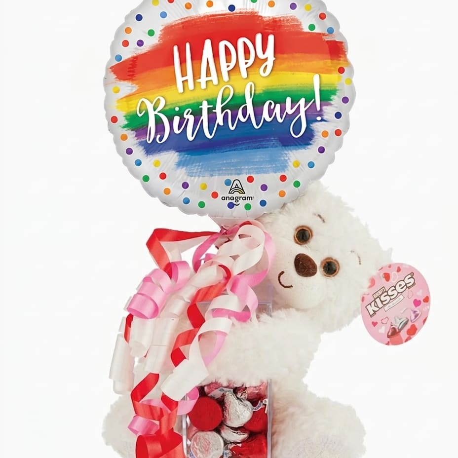 Hugs & Kisses Birthday Bear with Hershey Kisses Flower Bouquet