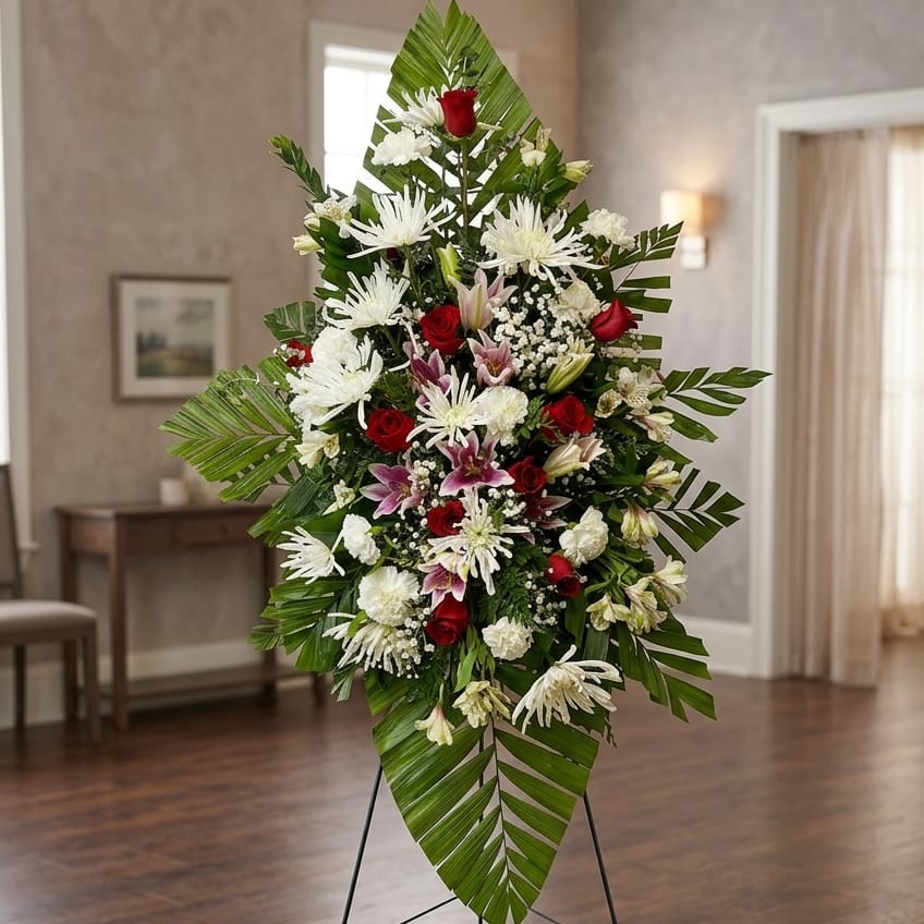 Red Rose & Lily Standing Easel Spray