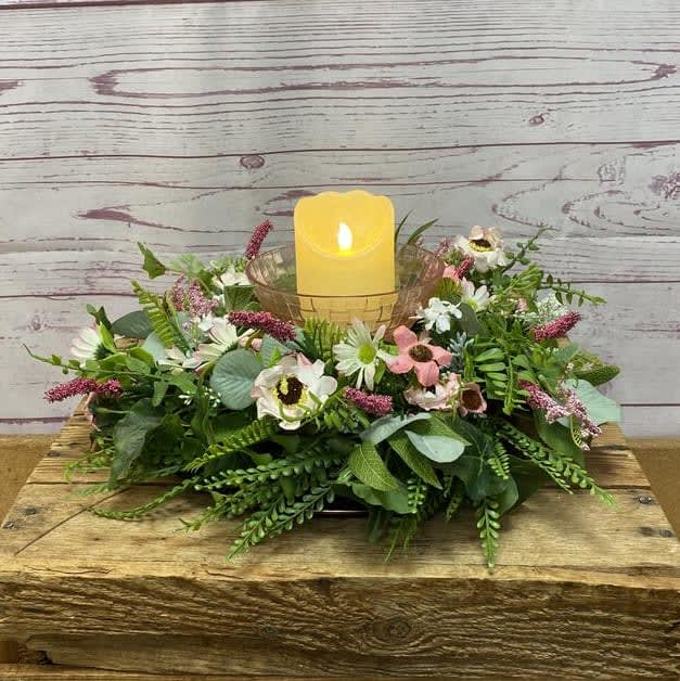 Blush Botanicals Silk (Artificial) Centerpiece with LED Candle