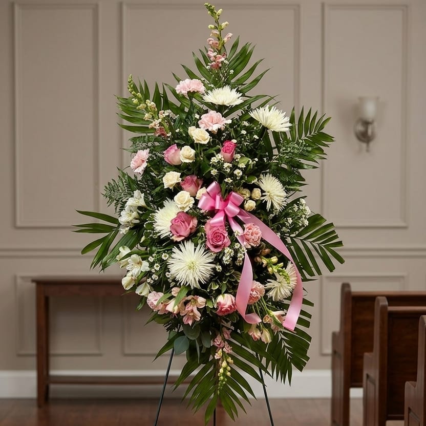 Standing Pink & White Easel Spray Flower Bouquet