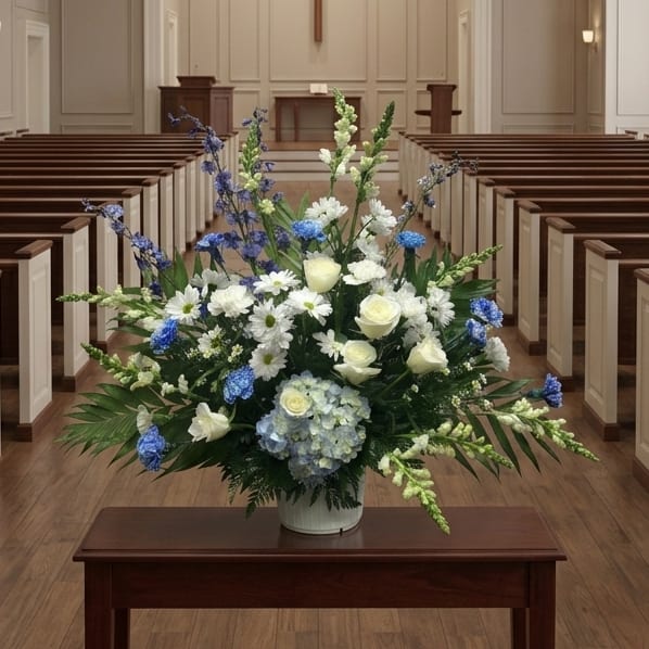 Peaceful Thoughts Blue and White Traditional Arrangement