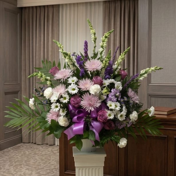 Peaceful Thoughts Lavender and White Traditional Arrangement