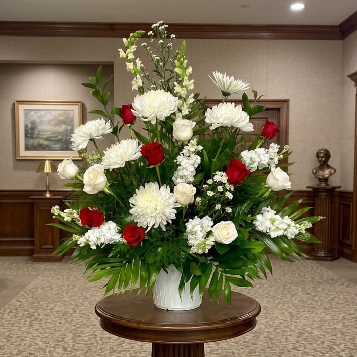 Poetic Red and White Traditional Arrangement